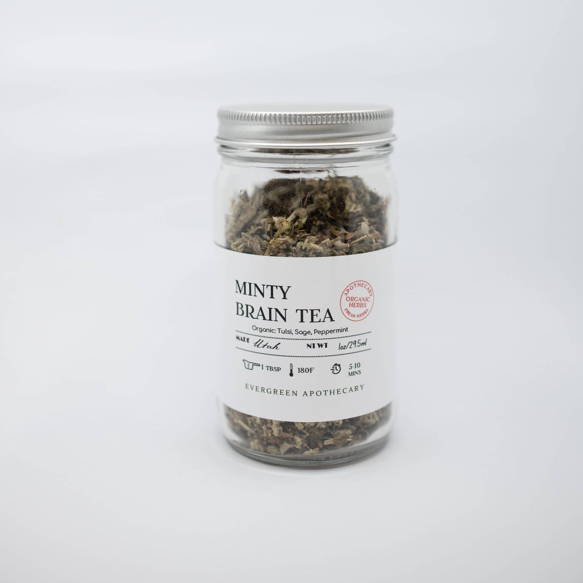 Minty Brain Tea, Loose Blend, 8oz, Glass Jar