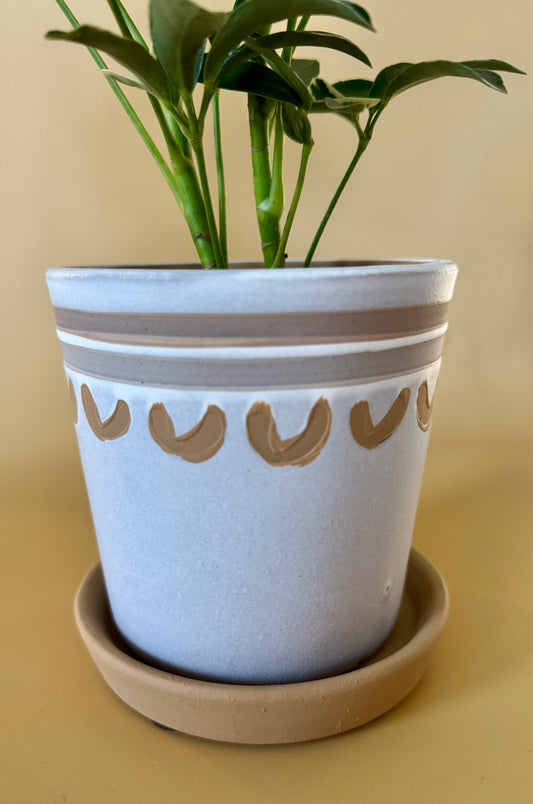 Neutral Arc Ceramic Planter + Saucer