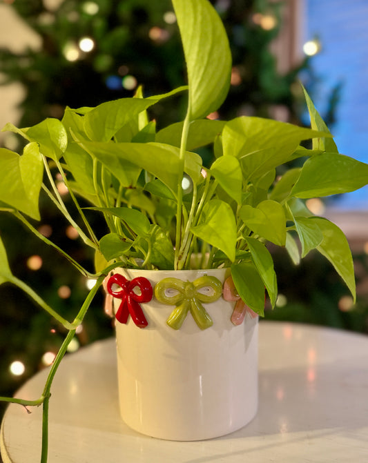 Holiday Bow Ceramic Planter
