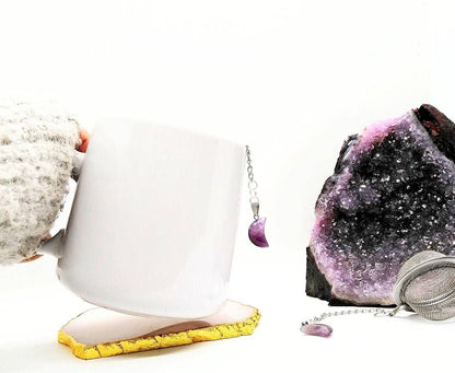 Crescent Moon Amethyst Crystal Tea Infuser