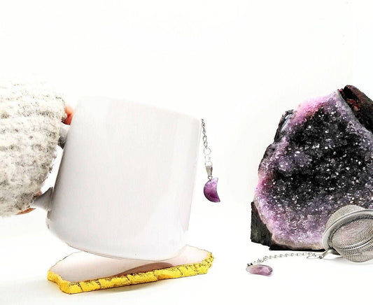 Crescent Moon Amethyst Crystal Tea Infuser