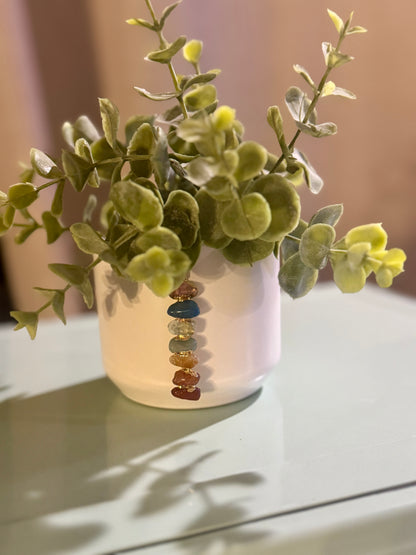 White Ceramic Pot with Aligned Chakra Pendant