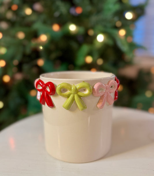Holiday Bow Ceramic Planter